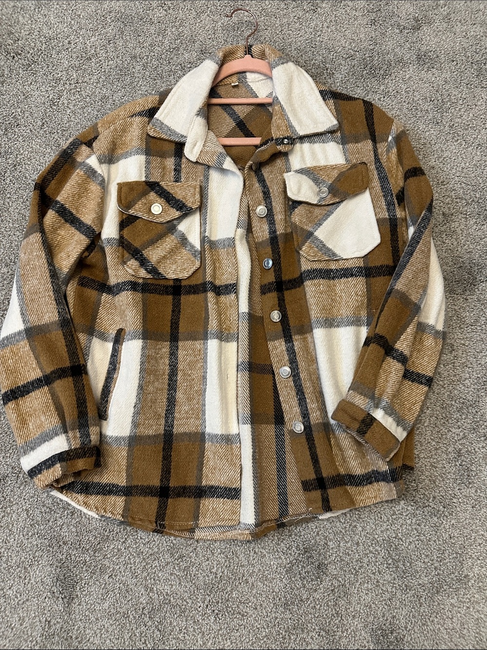 Brown and Cream Plaid Button-Up Shacket